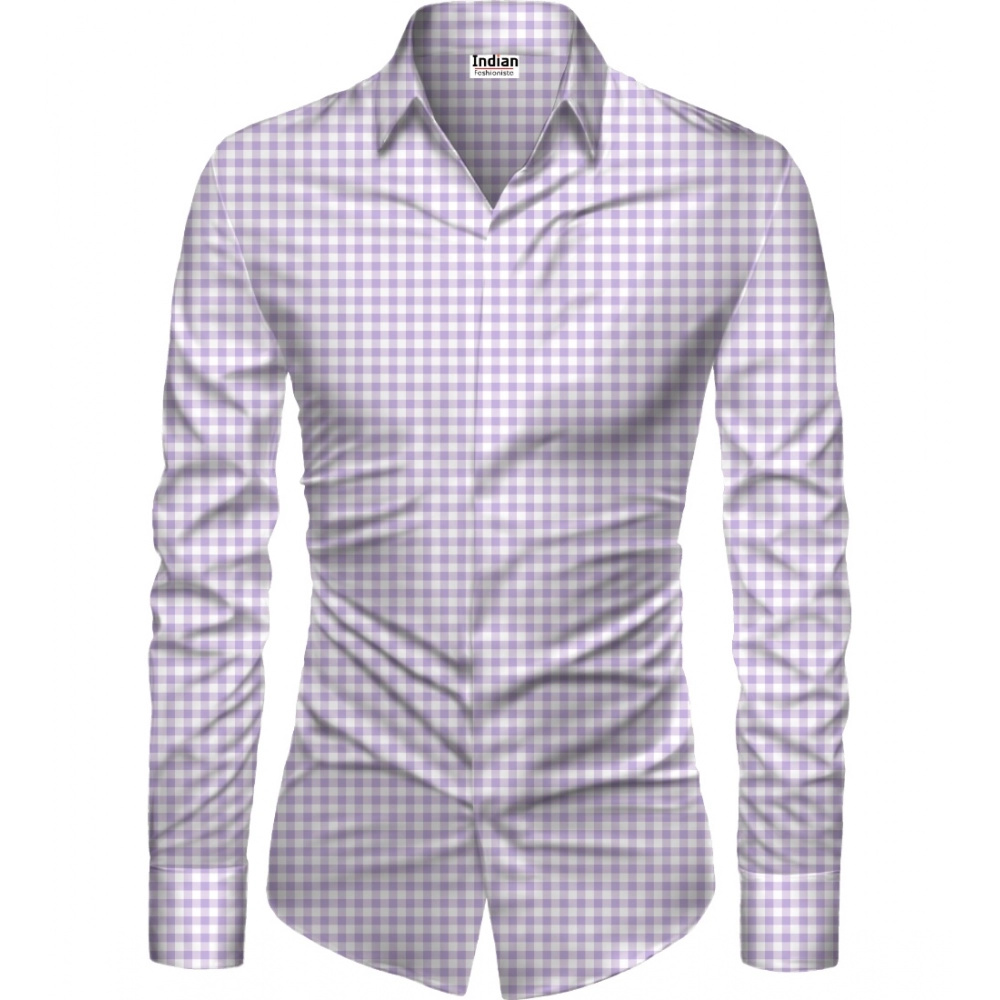Men's Casual Floral Printed Cotton Blend Unstitched Shirt Fabric 1.6 Mtrs (Purple)