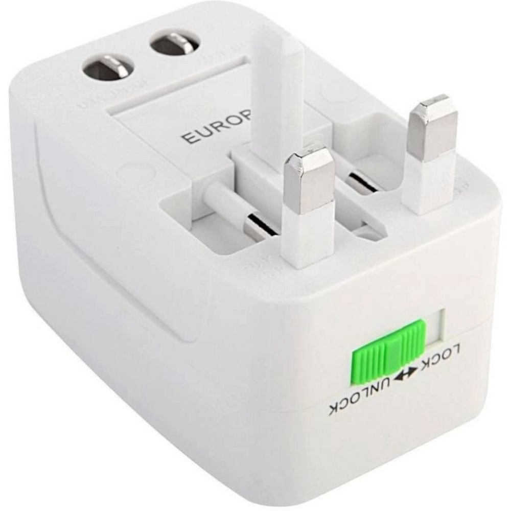 Universal Travel Adapter with 125V 6A, 250V Surge_Spike Protected Electrical Plug White