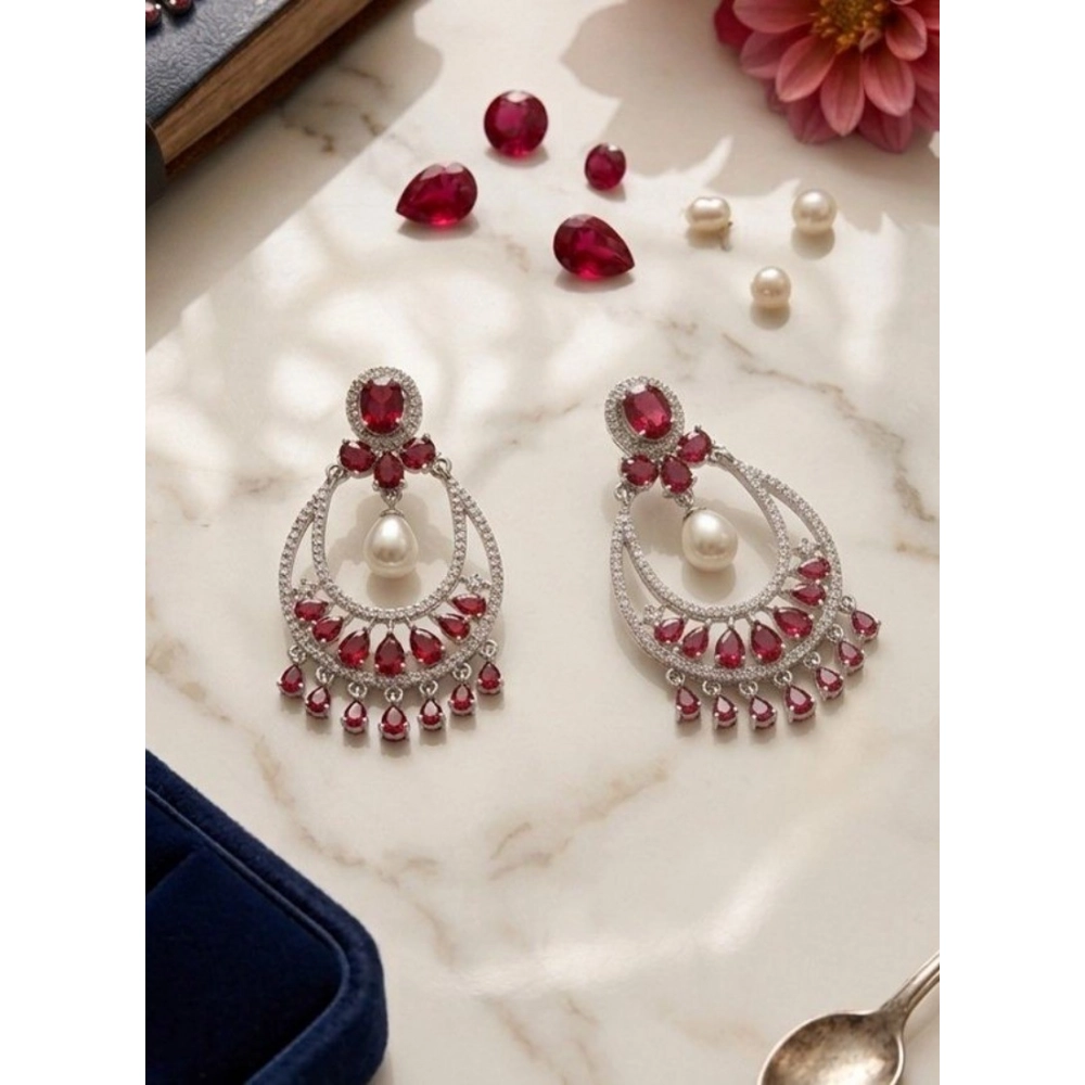 Women's Brass Silver Plated Chandbali Earrings