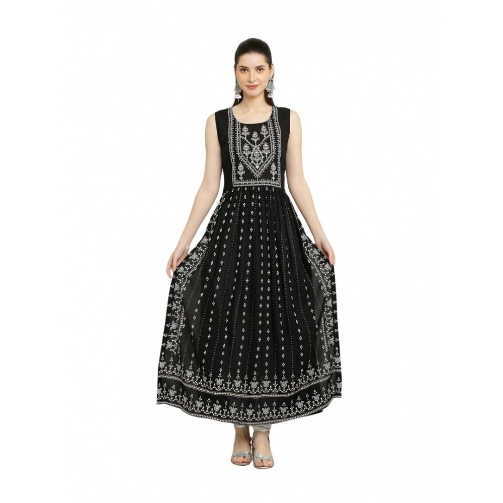 Women's Casual Rayon Sleeveless Kurti (Black)